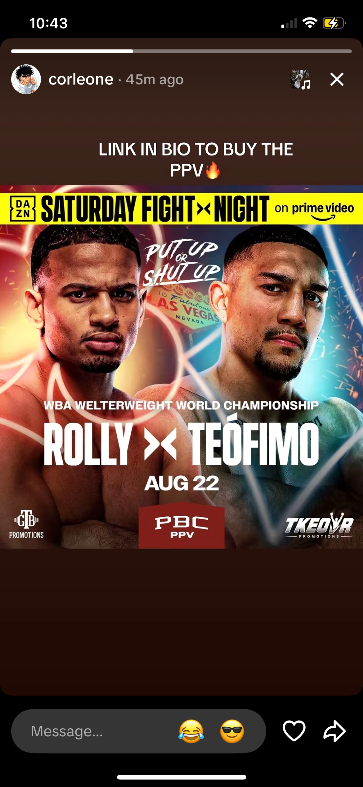 corleone Instagram story: link in bio to buy the PPV