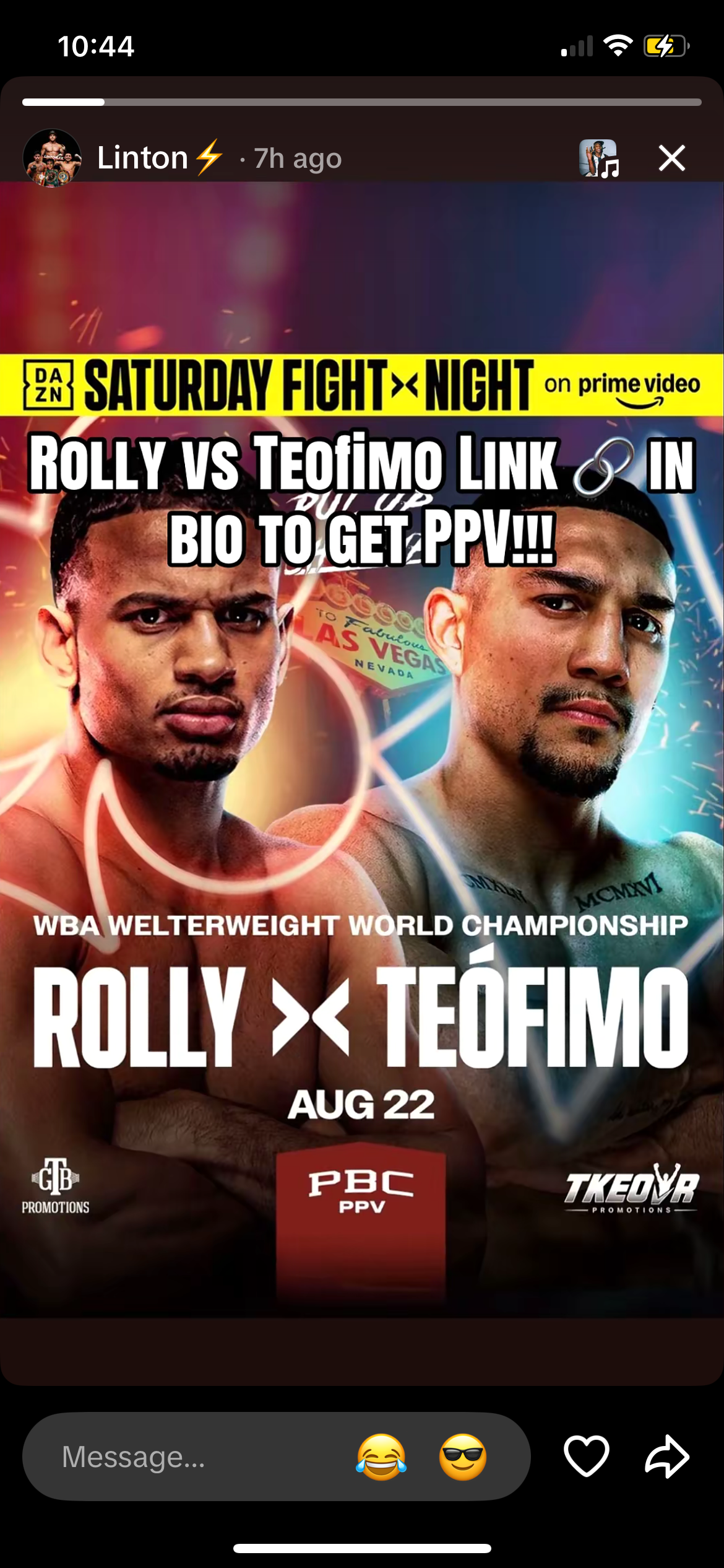 Linton Instagram story: Rolly vs Teofimo link in bio to get PPV
