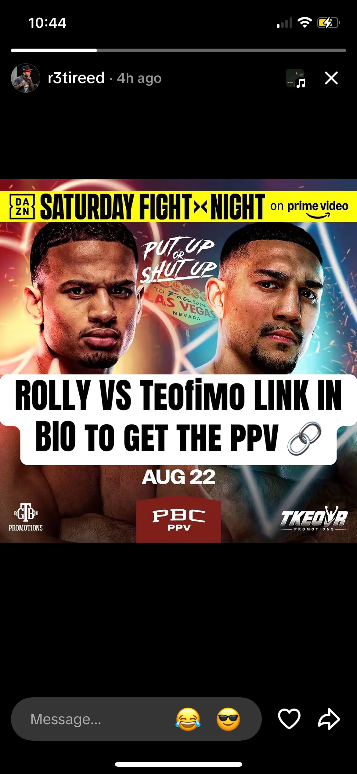 r3tireed Instagram story: Rolly vs Teofimo link in bio to get the PPV
